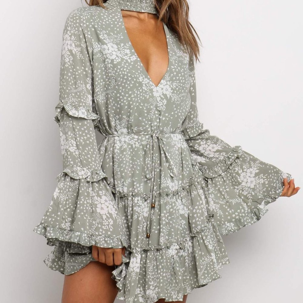 Sage Floral Dress